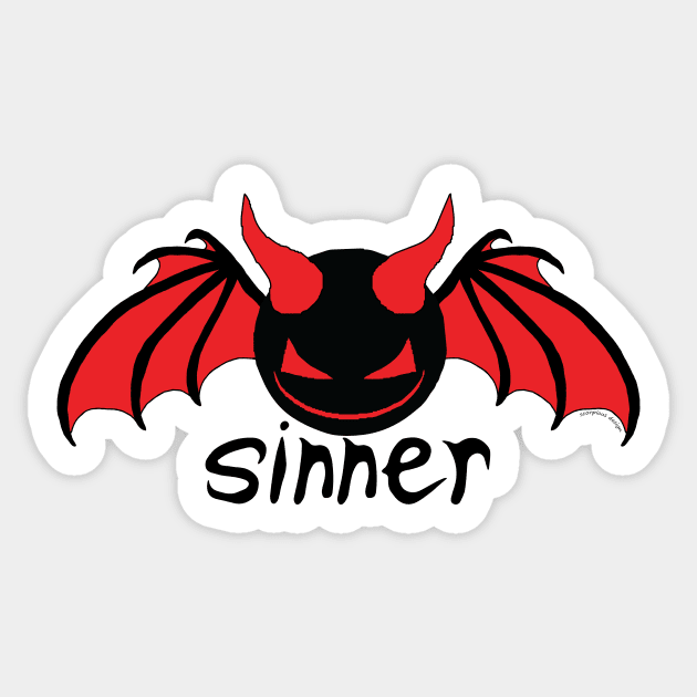 Smiley Sinner - Red on Black Sticker by Scorpious Design